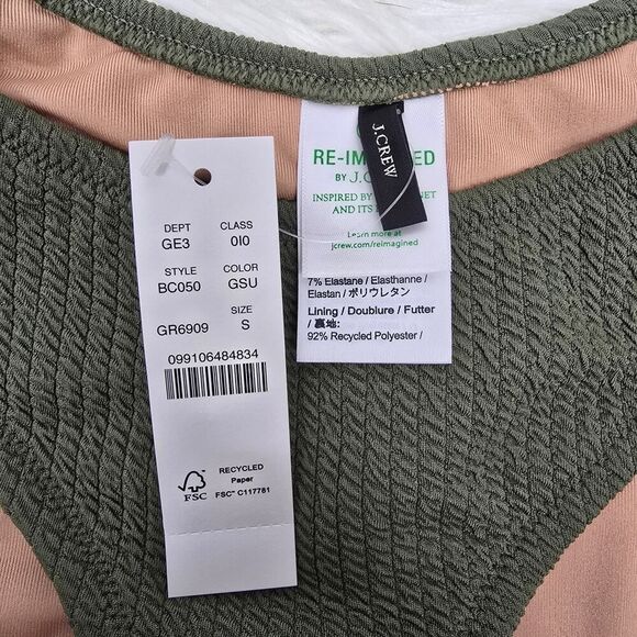 NWT J. Crew Textured curved-waist cheeky bikini bottom Size S Green BC050 - Picture 4 of 10